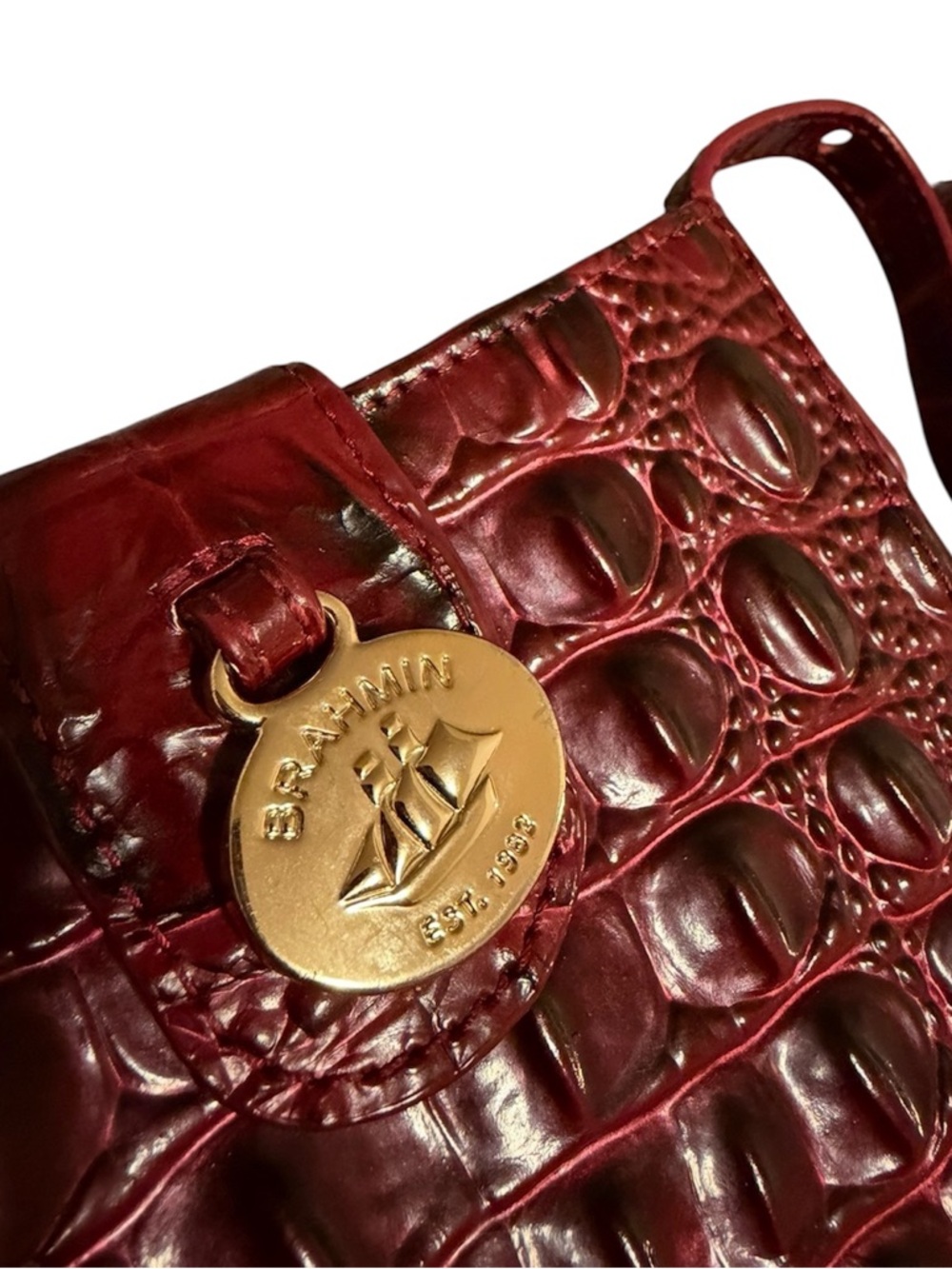 Brahmin Melbourne Marley Red Croc-Embossed Leather Shoulder Bag